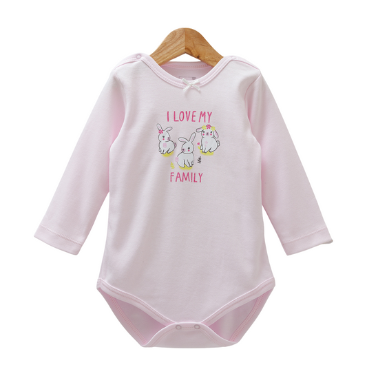 8527 Caramell Newborn Baby Girl Bodysuit with Long Sleeves – “I Love My Family” Print | 100% Cotton | Turkey | Sizes 9–24M