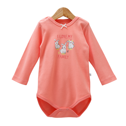 8527 Caramell Newborn Baby Girl Bodysuit with Long Sleeves – “I Love My Family” Print | 100% Cotton | Turkey | Sizes 9–24M