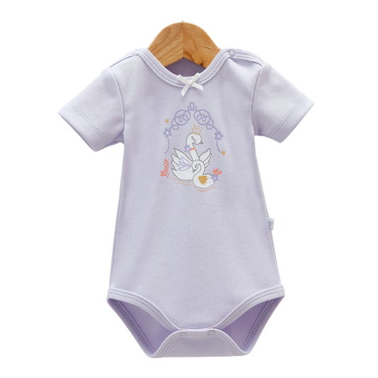 8203  Caramell Baby Girl Bodysuit with Short Sleeves – “Swan” Print | 100% Cotton | Turkey | Sizes 0–9M
