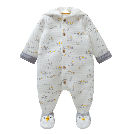 8323 Caramell Baby Unisex Penguin Print Overall with Closed Feet | 0–12 Months | Cotton | Turkey