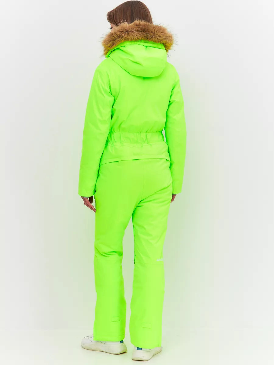 184313618 WHSROMA | Professional Ski Jumpsuit for Tall Teen Girls & Women | Neon Green with Faux Fur Hood | For Sports & Family Winter Activities | Up to −30°C (−22°F)