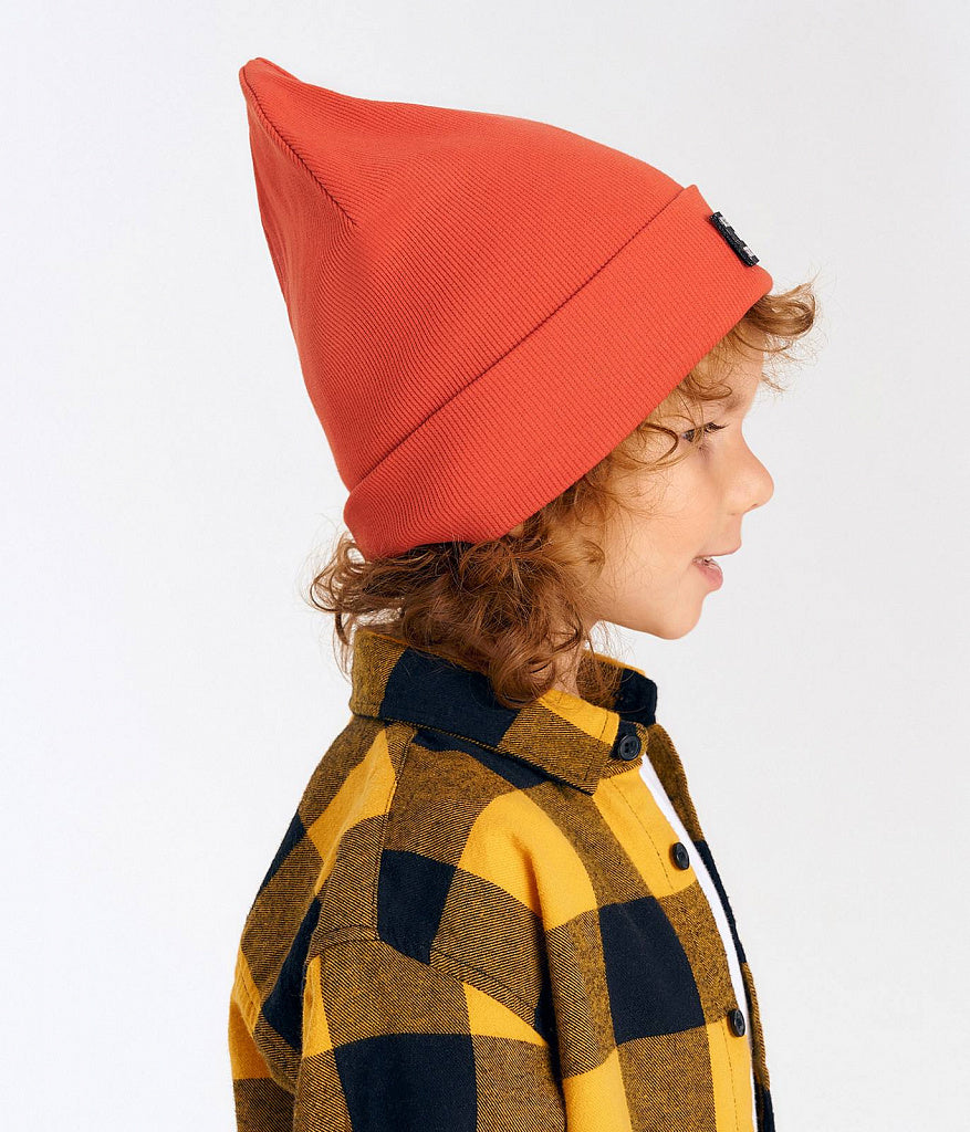 12165 Lightweight Kids' Cotton Beanie with Patch – Ribbed Knit Hat with Turn-Up | Unisex | Sizes 48–56 | Ages 9M–12Y | Spring & Summer