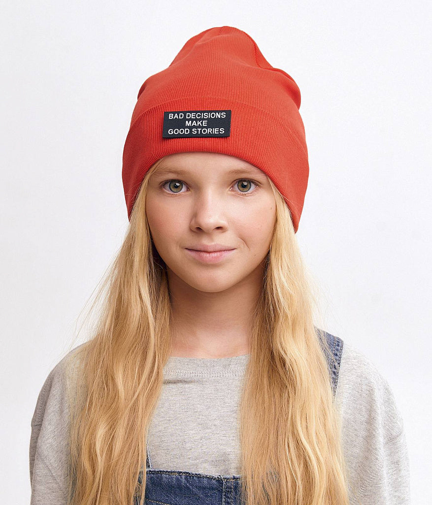 12165 Lightweight Kids' Cotton Beanie with Patch – Ribbed Knit Hat with Turn-Up | Unisex | Sizes 48–56 | Ages 9M–12Y | Spring & Summer