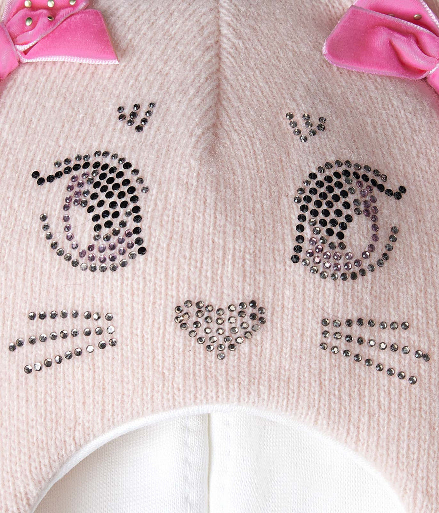 60654 Girls’ Knitted Winter Balaclava with Cat Ears & Velvet Bows | Cashmere & Wool | Ages 9-18, 18–30 Months, 3–4, 5–6, 7–8 Years (48–55 cm)