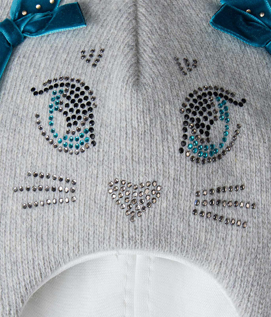 60654 Girls’ Knitted Winter Balaclava with Cat Ears & Velvet Bows | Cashmere & Wool | Ages 9-18, 18–30 Months, 3–4, 5–6, 7–8 Years (48–55 cm)