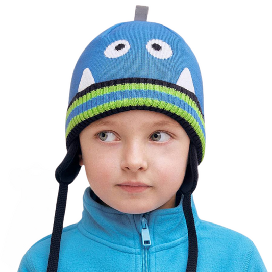 11678 Boys' Monster Knit Beanie with Earflaps 100% Cotton | Size 50–52 | Ages 18–36 Months | Spring & Autumn