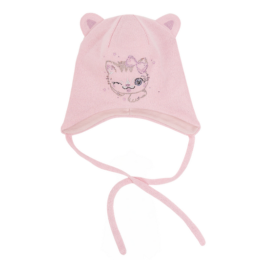 11717 Girls' Kitten Ears Cotton Beanie with Rhinestones 🐱 100% Cotton | Size 50–52 | Ages 18–36 Months | Spring & Autumn