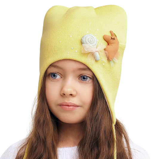 11715 Girls' Cotton Beanie with 3D Unicorn & Lollipop Appliqué 🎀 100% Cotton | Size 50–52 | Ages 18–36 Months | Spring & Autumn
