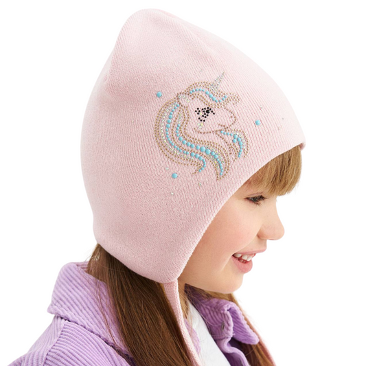 11718 Girls' Cotton Beanie with Unicorn & Crystal Stars ✨ 100% Cotton | Size 50–52 | Ages 18–36 Months | Spring & Autumn