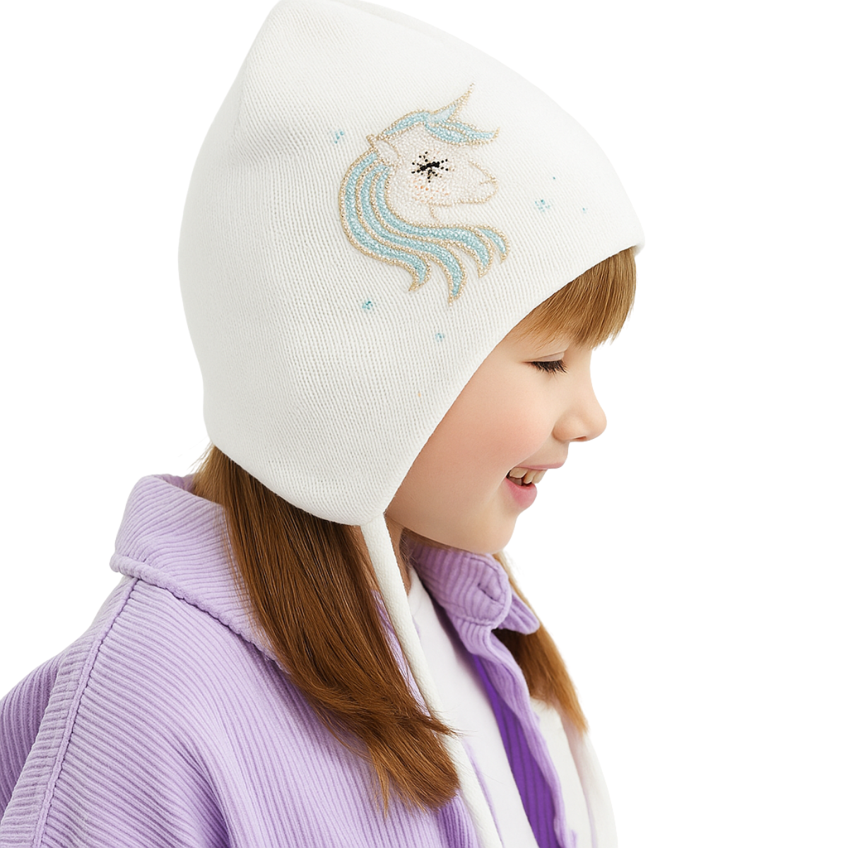 11718 Girls' Cotton Beanie with Unicorn & Crystal Stars ✨ 100% Cotton | Size 50–52 | Ages 18–36 Months | Spring & Autumn