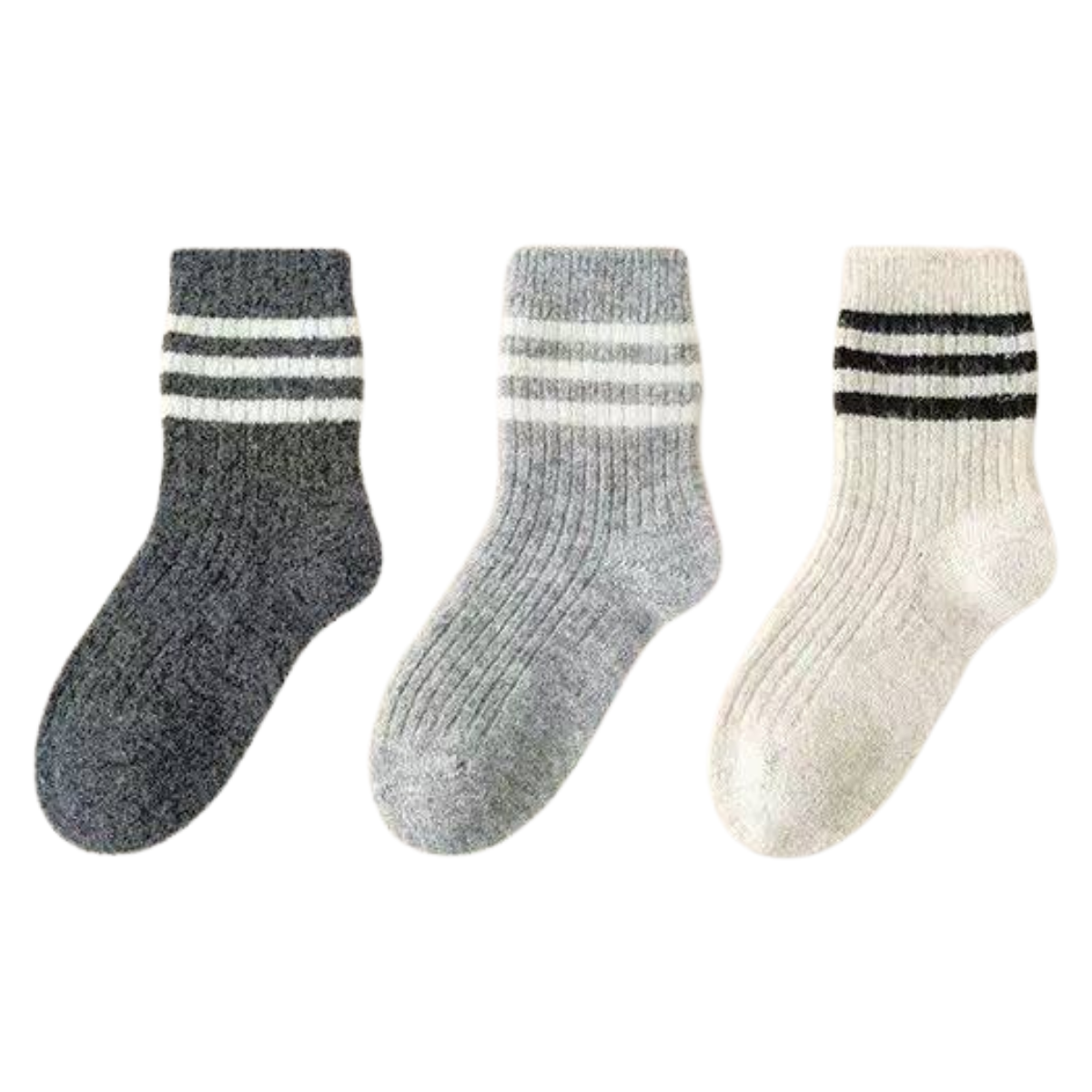 119 Unisex Kids’ Warm Winter Socks with Natural Wool – 3 Pairs per Pack | Striped Cuff | Thick & Soft | Ages 2–8 Years