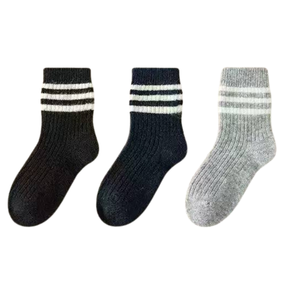 119 Unisex Kids’ Warm Winter Socks with Natural Wool – 3 Pairs per Pack | Striped Cuff | Thick & Soft | Ages 2–8 Years