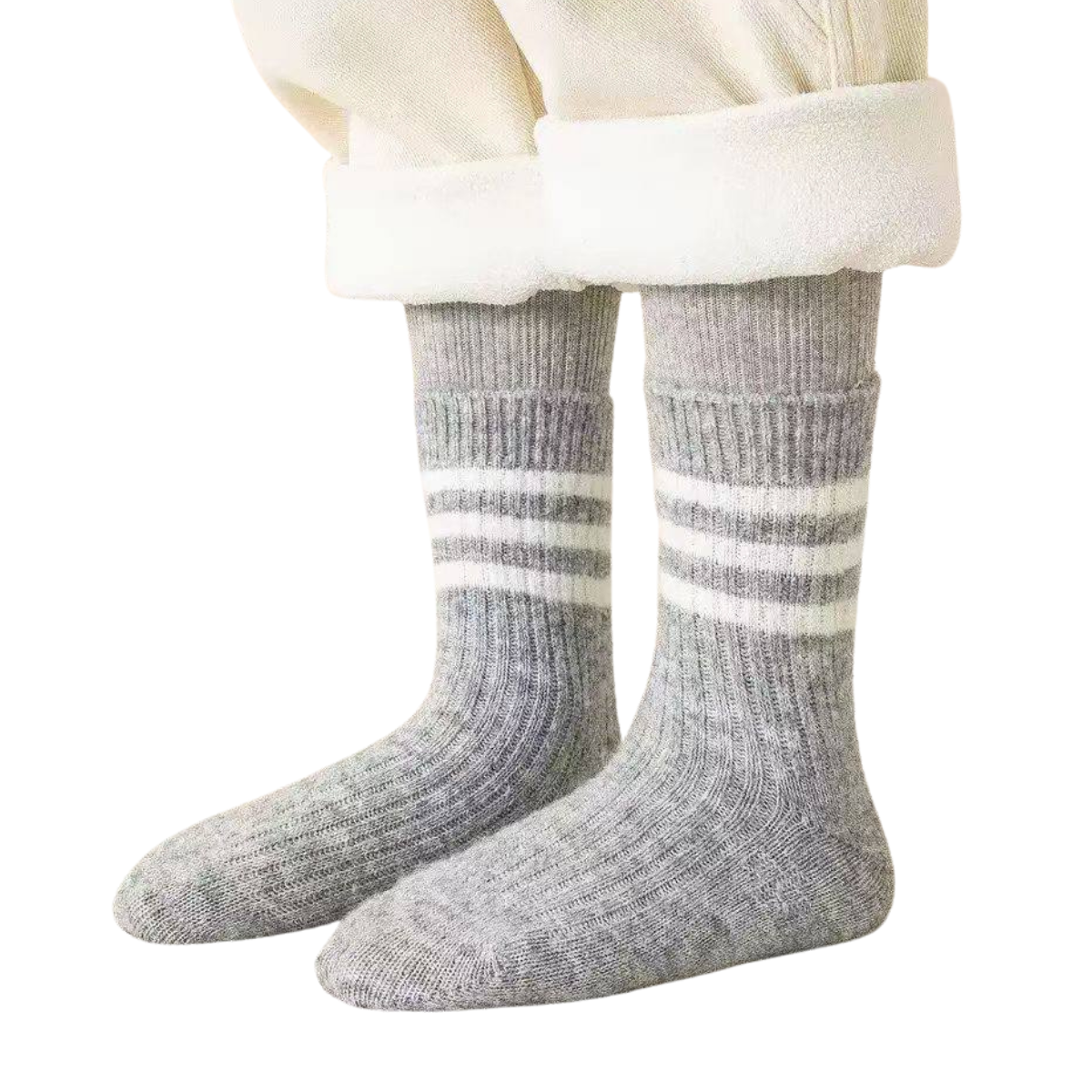 119 Unisex Kids’ Warm Winter Socks with Natural Wool – 3 Pairs per Pack | Striped Cuff | Thick & Soft | Ages 2–8 Years