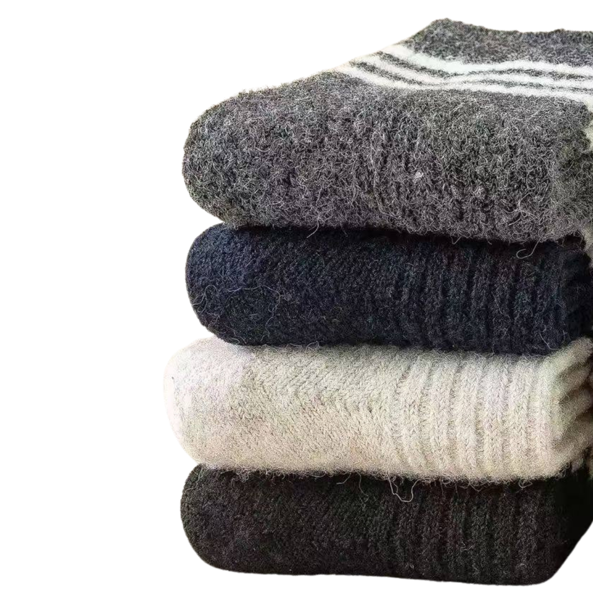 119 Unisex Kids’ Warm Winter Socks with Natural Wool – 3 Pairs per Pack | Striped Cuff | Thick & Soft | Ages 2–8 Years