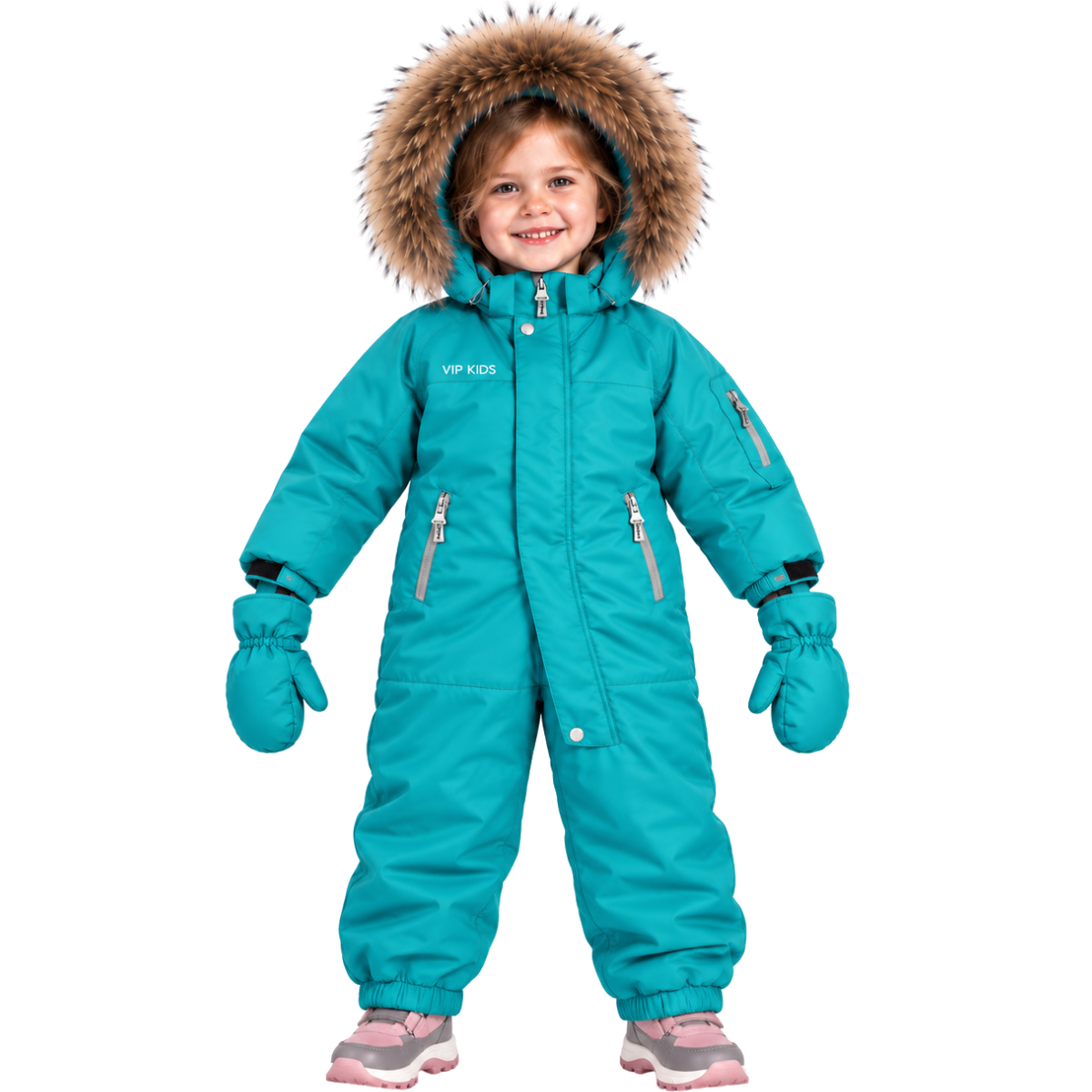 308 Premium Girls’ Winter Snowsuit | Waterproof & Windproof Membrane | Natural Fur Hood Trim | Long-Cuff Mittens Included | Ages 2–6 Years | Sizes 92–116 cm