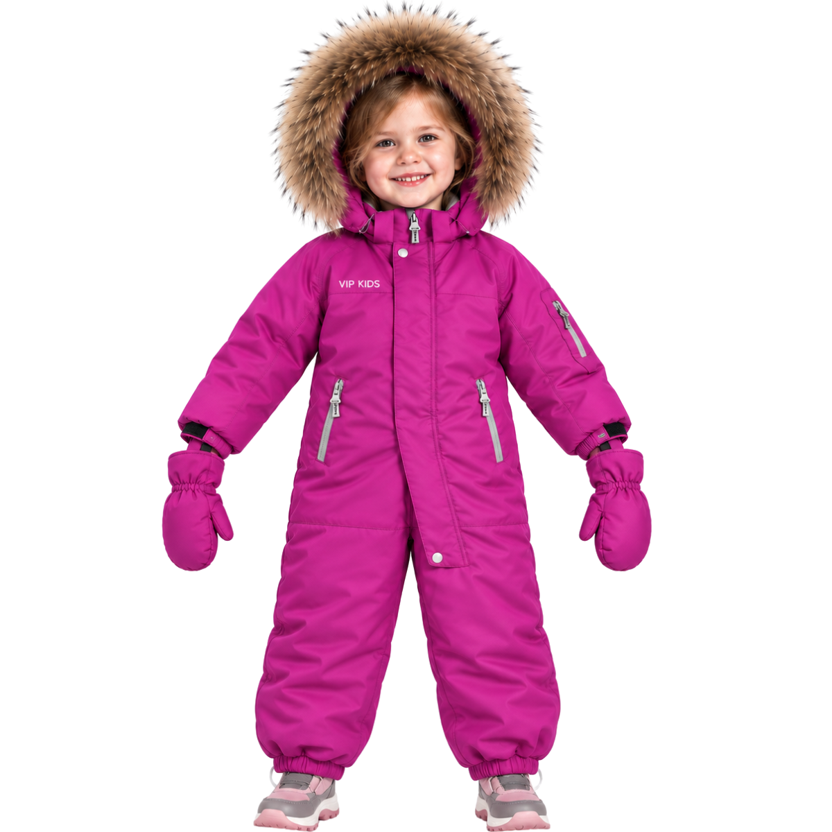 308 Premium Girls’ Winter Snowsuit | Waterproof & Windproof Membrane | Natural Fur Hood Trim | Long-Cuff Mittens Included | Ages 2–6 Years | Sizes 92–116 cm