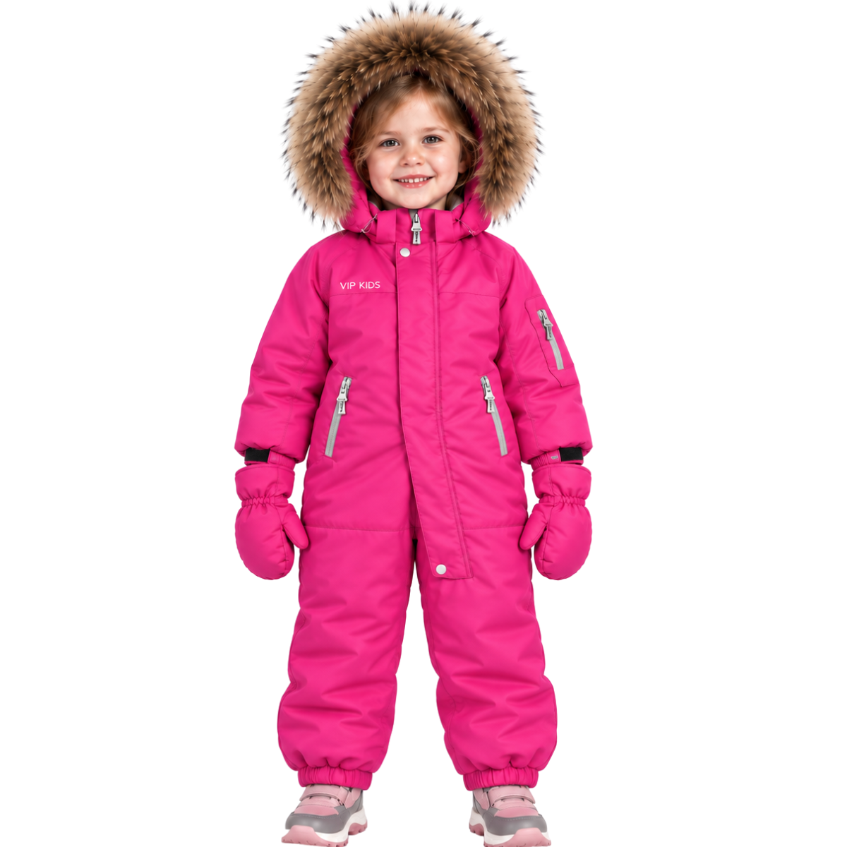 308 Premium Girls’ Winter Snowsuit | Waterproof & Windproof Membrane | Natural Fur Hood Trim | Long-Cuff Mittens Included | Ages 2–6 Years | Sizes 92–116 cm