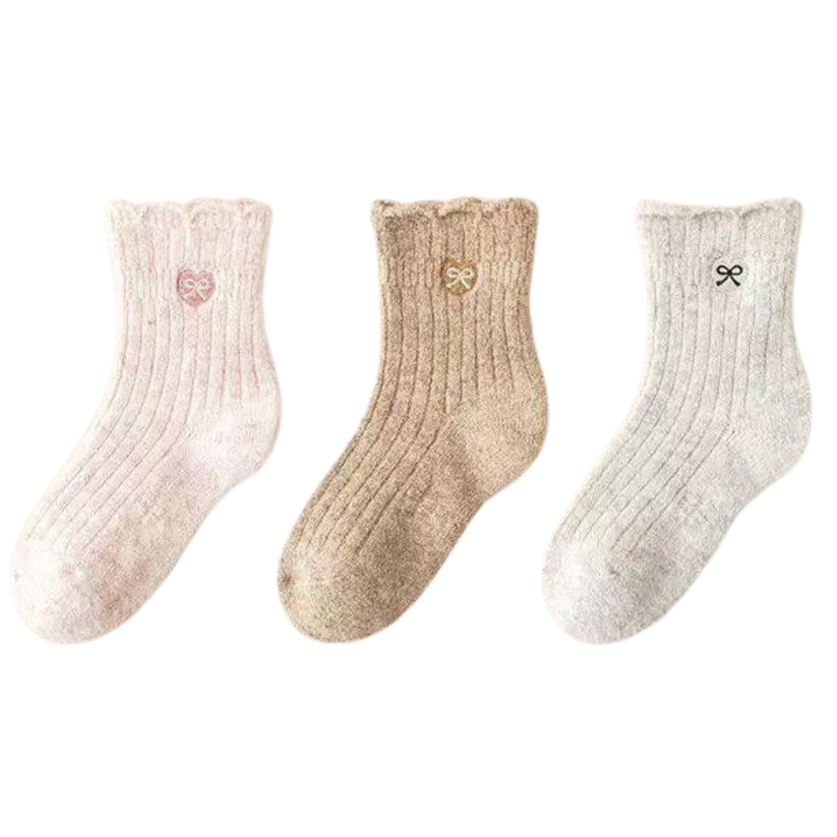 113 Girls Warm Socks with Natural Wool & Bow Detail – 3 Pairs per Pack | Thick & Soft | Fall/Winter| Antibacterial | Ages 2–8 Years
