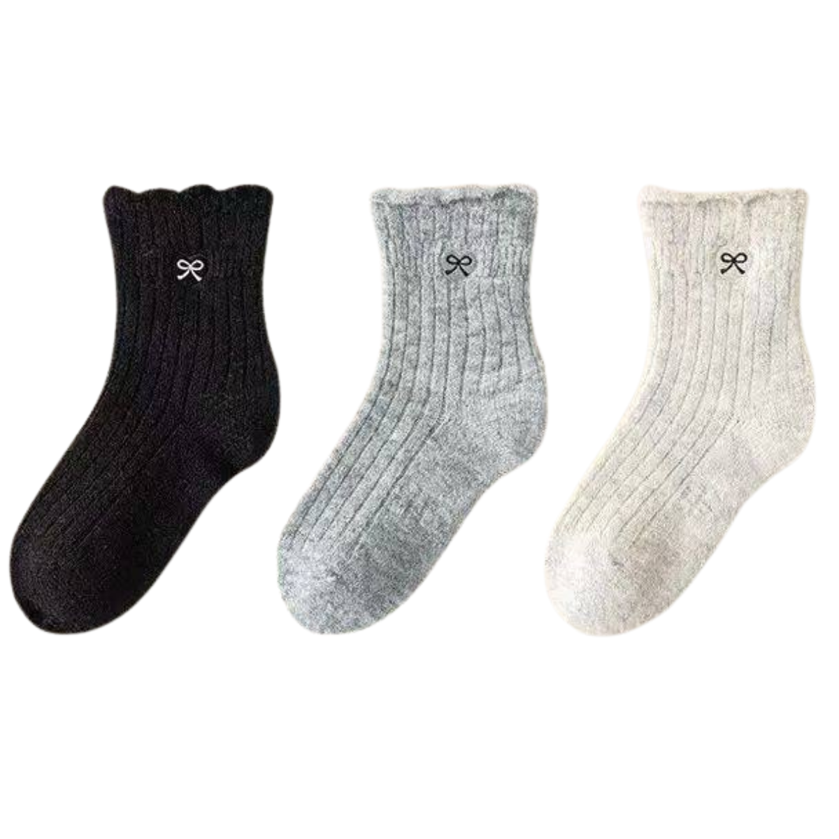 113 Girls Warm Socks with Natural Wool & Bow Detail – 3 Pairs per Pack | Thick & Soft | Fall/Winter| Antibacterial | Ages 2–8 Years