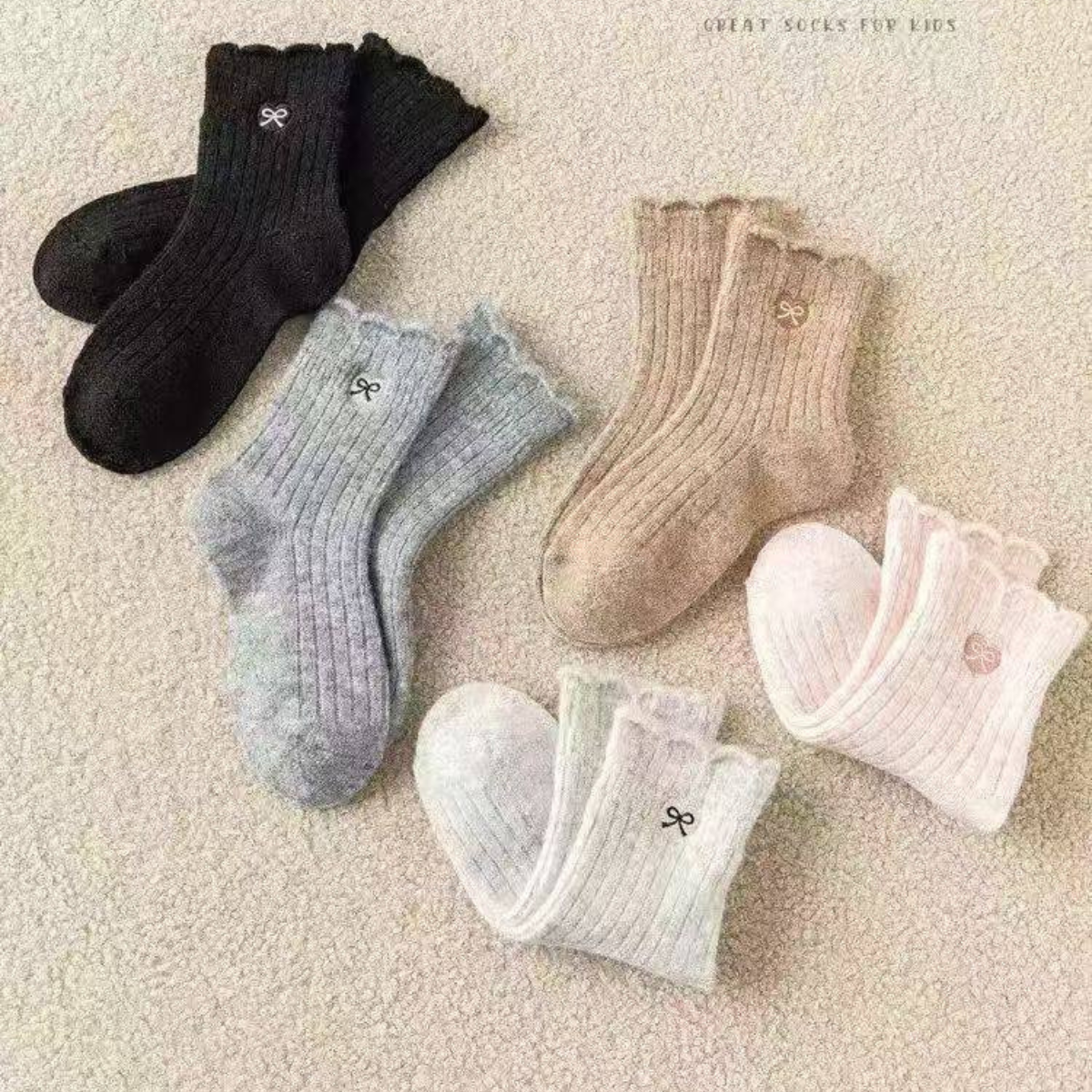 113 Girls Warm Socks with Natural Wool & Bow Detail – 3 Pairs per Pack | Thick & Soft | Fall/Winter| Antibacterial | Ages 2–8 Years