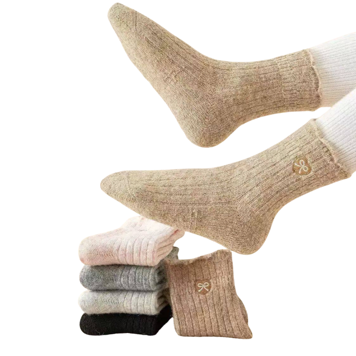 113 Girls Warm Socks with Natural Wool & Bow Detail – 3 Pairs per Pack | Thick & Soft | Fall/Winter| Antibacterial | Ages 2–8 Years