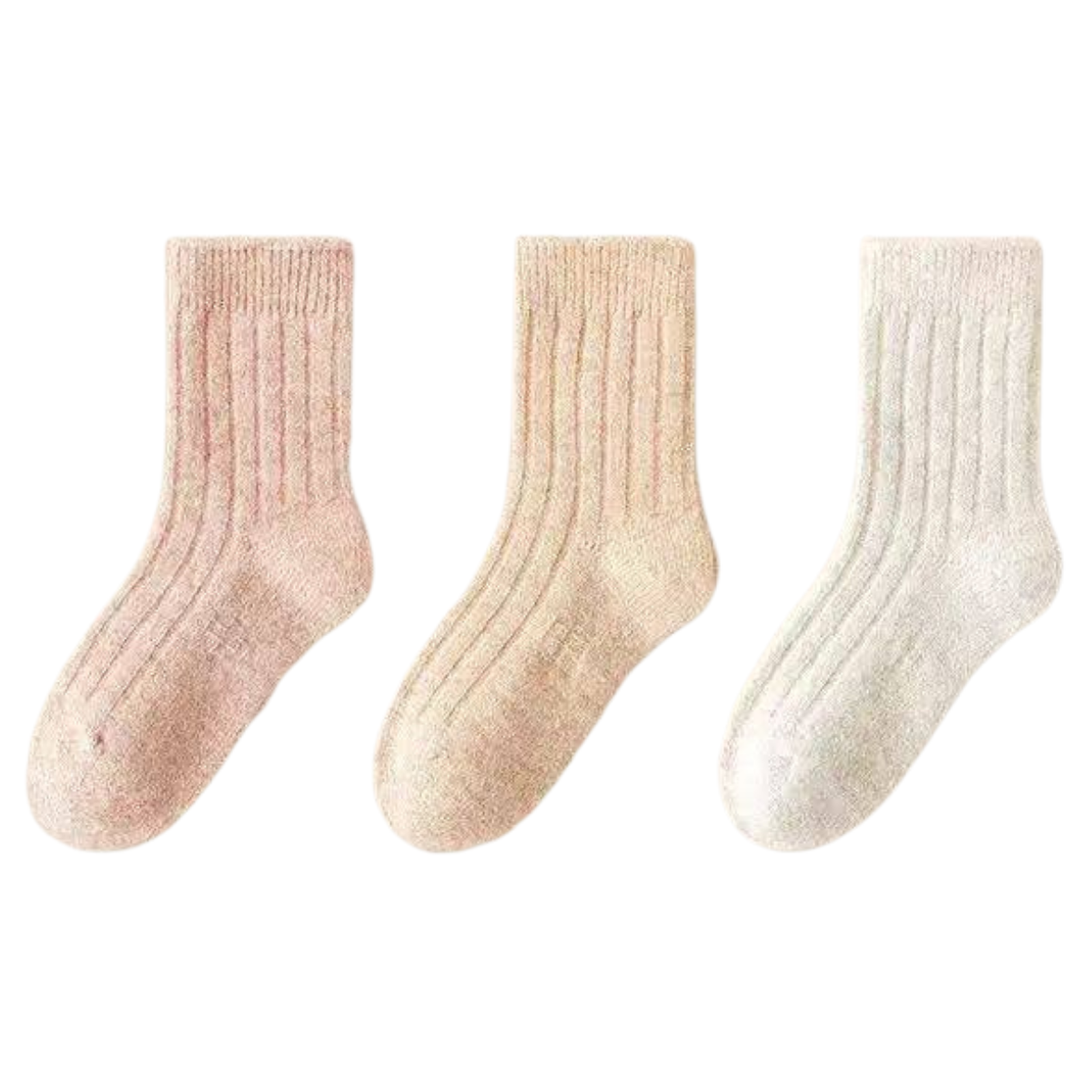 117 Girls’ Warm Socks with Natural Wool – 3 Pairs per Pack | Ivory, Peach & Pink | Thick & Soft | Fall/Winter| Antibacterial | Ages 2–8 Years