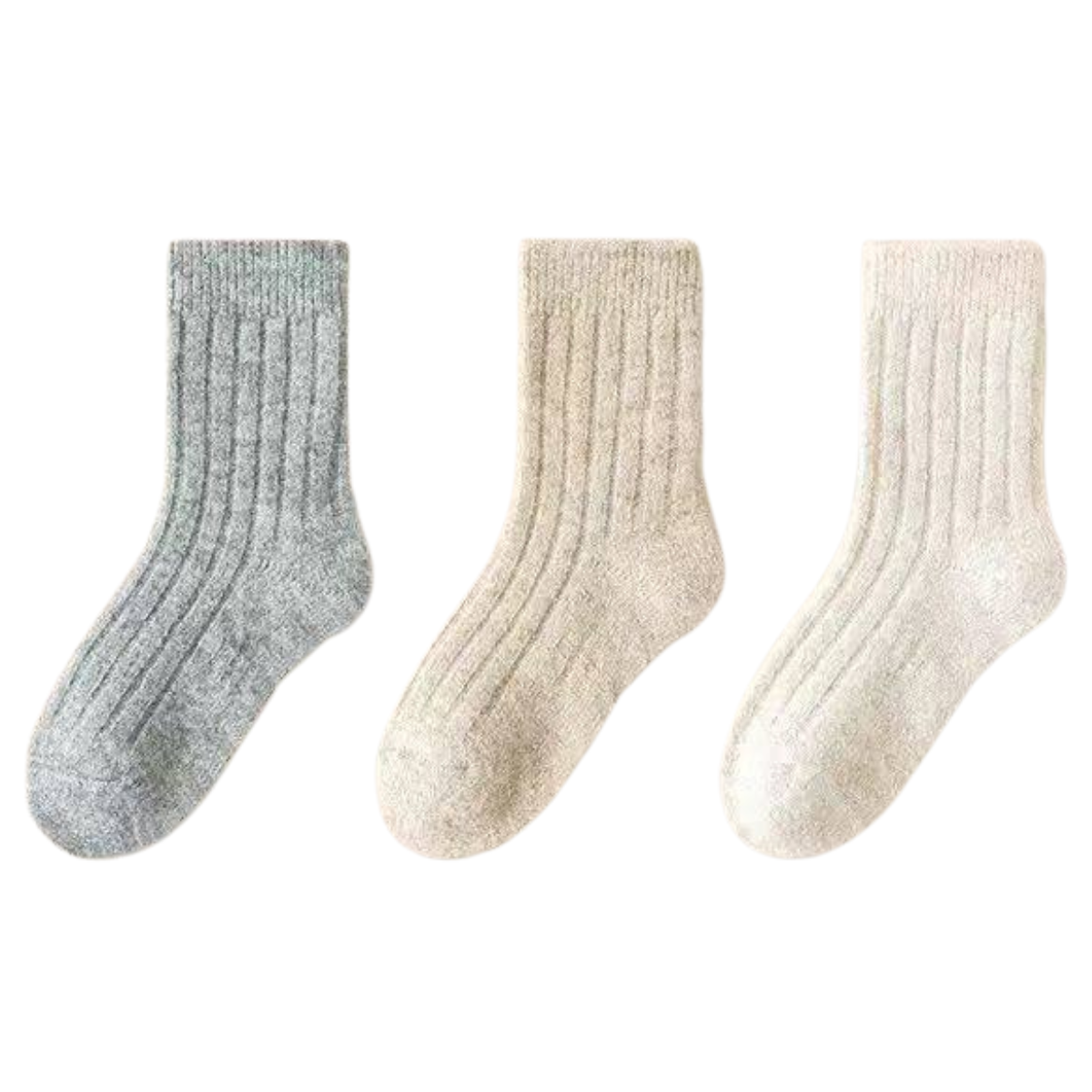 117 Unisex Warm Socks with Natural Wool – 3 Pairs per Pack | Ivory, Beige & Gray | Thick & Soft | Fall/Winter| Antibacterial | Ages 2–8 Years