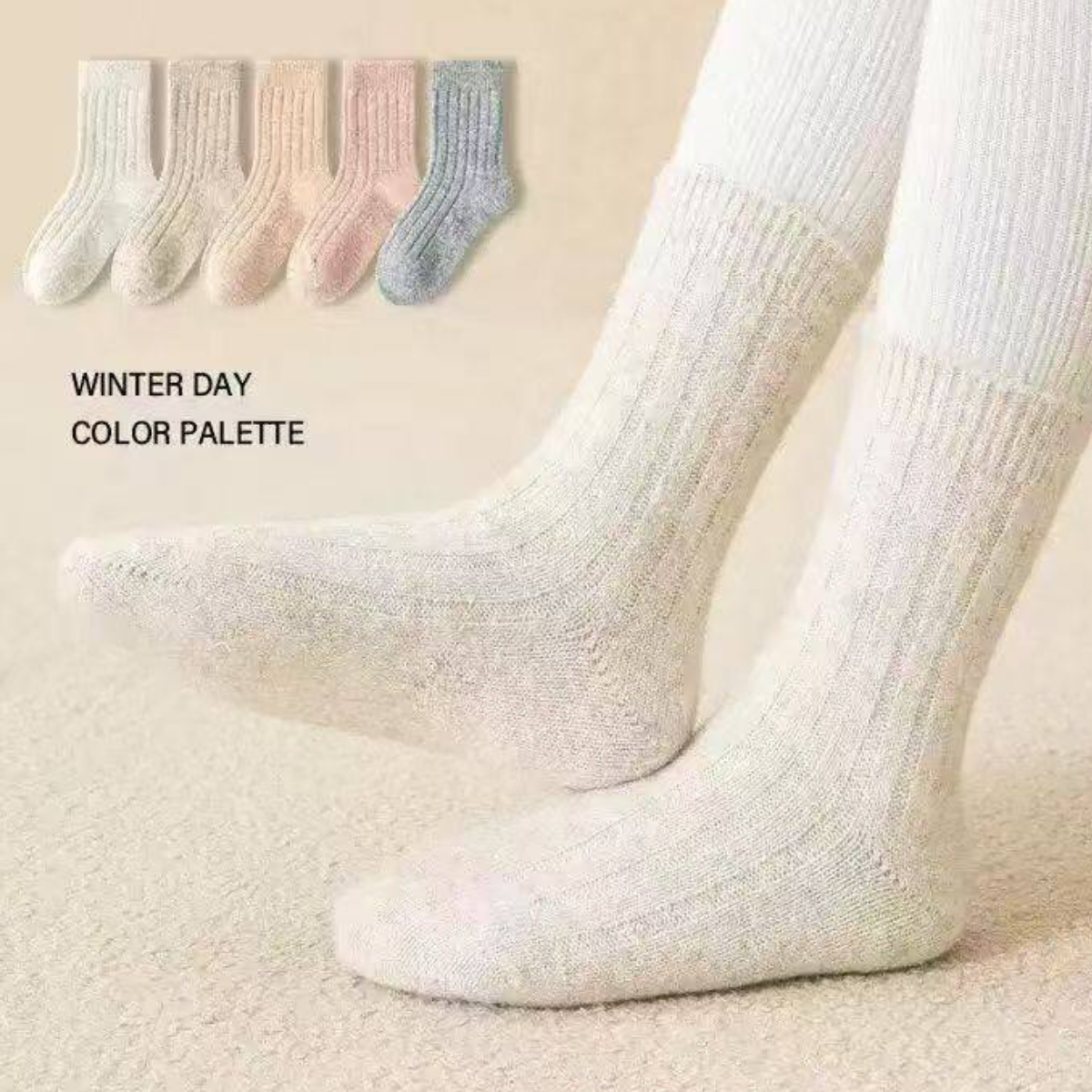 117 Girls’ Warm Socks with Natural Wool – 3 Pairs per Pack | Ivory, Peach & Pink | Thick & Soft | Fall/Winter| Antibacterial | Ages 2–8 Years