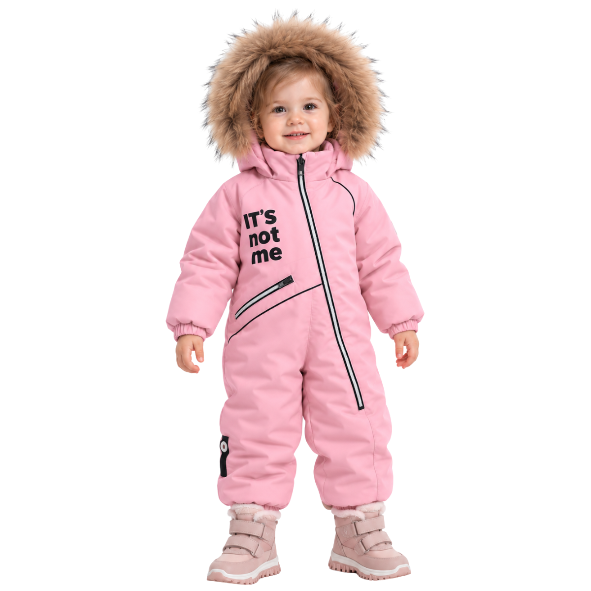 305 Girls’ Winter Snowsuit | Waterproof & Windproof Membrane Fabric | Fleece-Lined | Natural Fur Hood Trim | Ages 1–3 Years