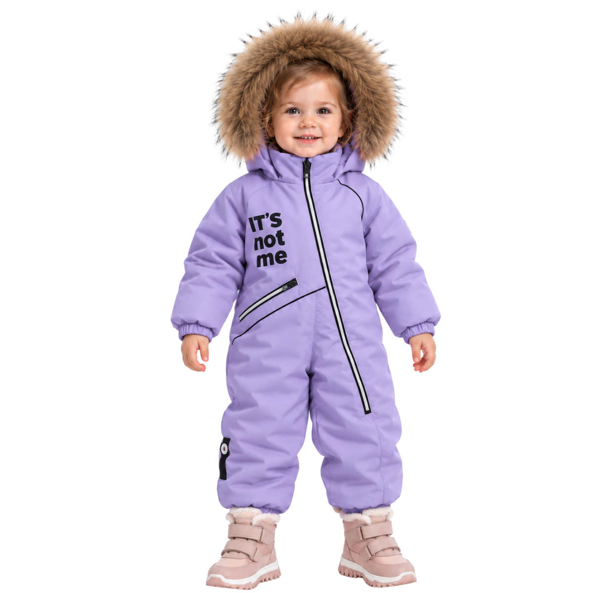 305 Girls’ Winter Snowsuit | Waterproof & Windproof Membrane Fabric | Fleece-Lined | Natural Fur Hood Trim | Ages 1–3 Years