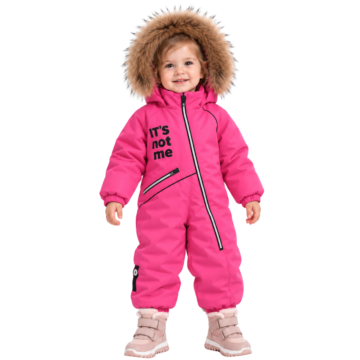 305 Girls’ Winter Snowsuit | Waterproof & Windproof Membrane Fabric | Fleece-Lined | Natural Fur Hood Trim | Ages 1–3 Years