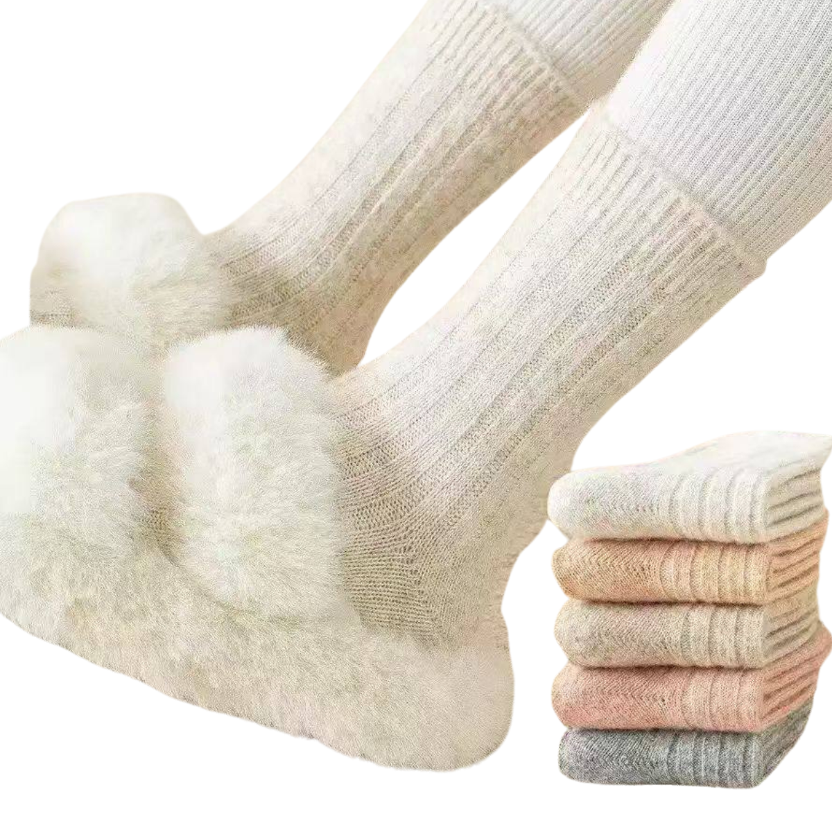 117 Girls’ Warm Socks with Natural Wool – 3 Pairs per Pack | Ivory, Peach & Pink | Thick & Soft | Fall/Winter| Antibacterial | Ages 2–8 Years
