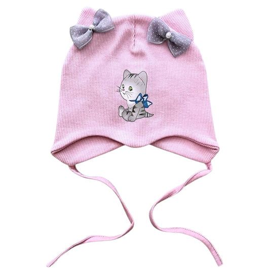 198 Girls’ Cotton Beanie with Cuff & Bow | 6–12 Months | 100% Cotton
