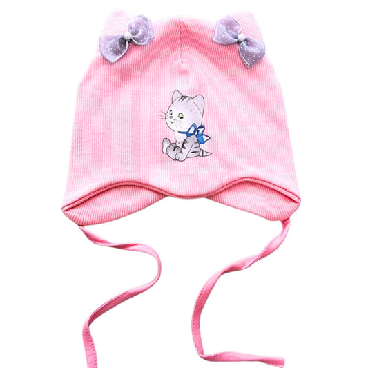 198 Girls’ Cotton Beanie with Cuff & Bow | 6–12 Months | 100% Cotton