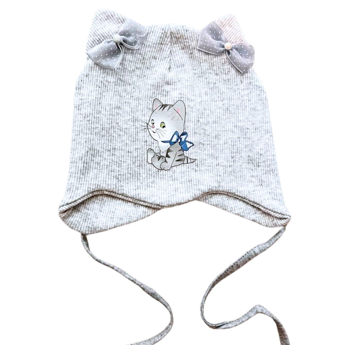 198 Girls’ Cotton Beanie with Cuff & Bow | 6–12 Months | 100% Cotton