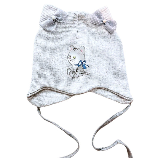 198 Girls’ Cotton Beanie with Cuff & Bow | 6–12 Months | 100% Cotton