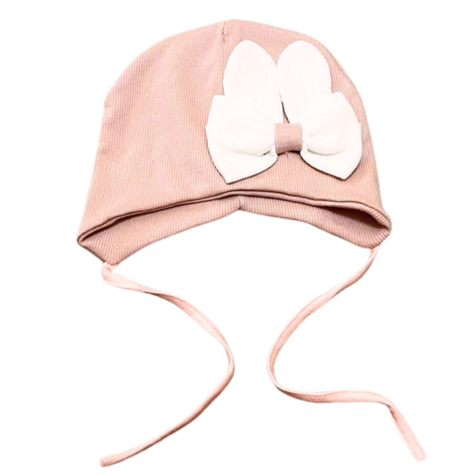 145  Double-Layer Girls’ Cotton Beanie with Cuff & Bow | 6–12 Months | 100% Cotton