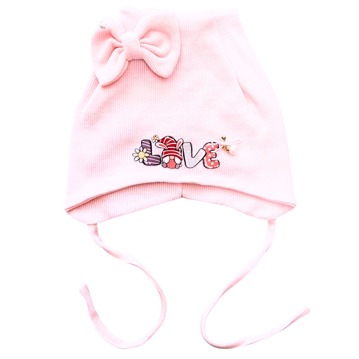 967  Girls’ Cotton Beanie with Cuff & Bow | 6–12 Months | 100% Cotton