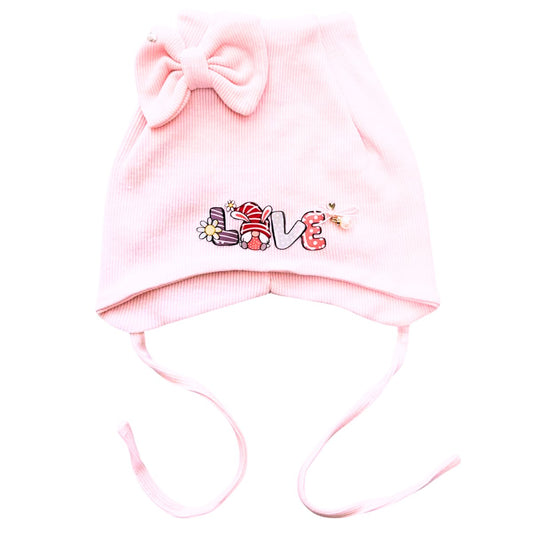 967  Girls’ Cotton Beanie with Cuff & Bow | 6–12 Months | 100% Cotton