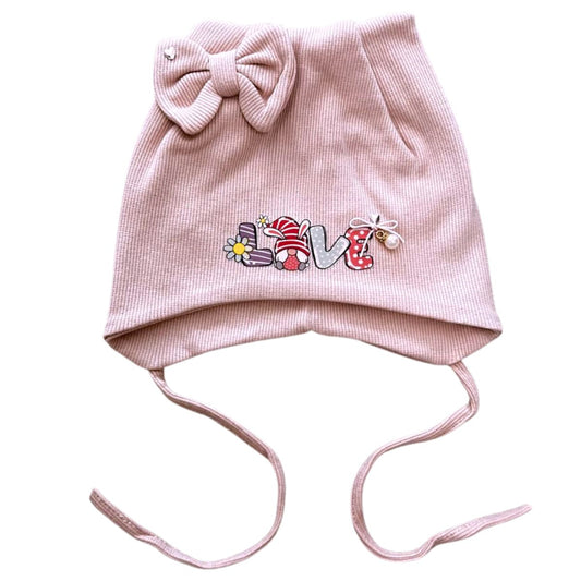 967  Girls’ Cotton Beanie with Cuff & Bow | 6–12 Months | 100% Cotton