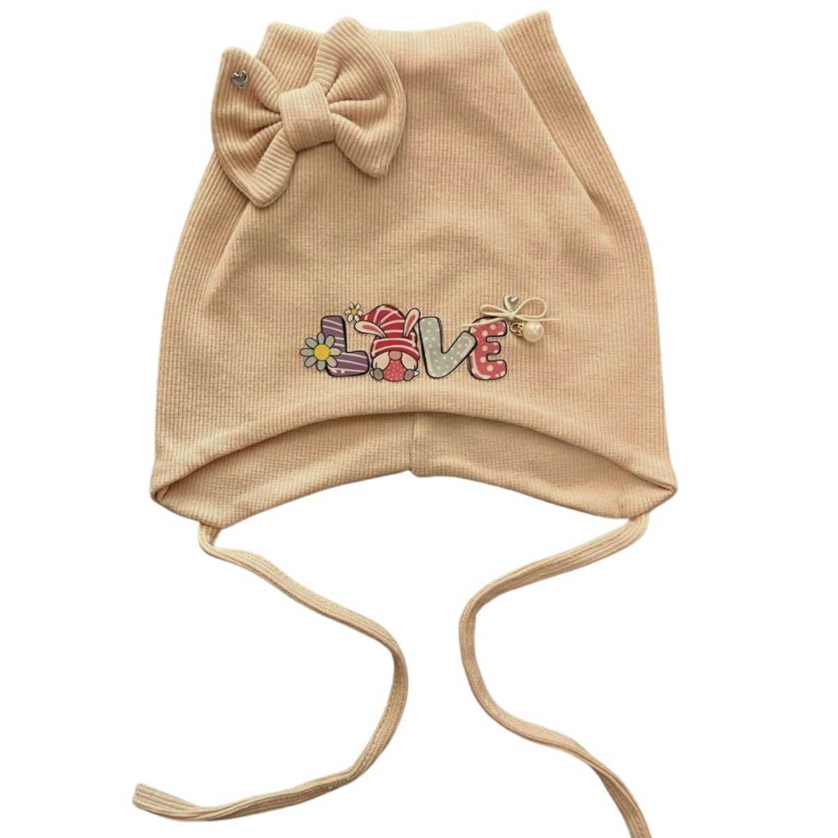 967  Girls’ Cotton Beanie with Cuff & Bow | 6–12 Months | 100% Cotton