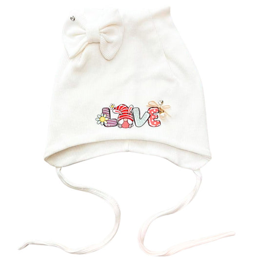 967  Girls’ Cotton Beanie with Cuff & Bow | 6–12 Months | 100% Cotton
