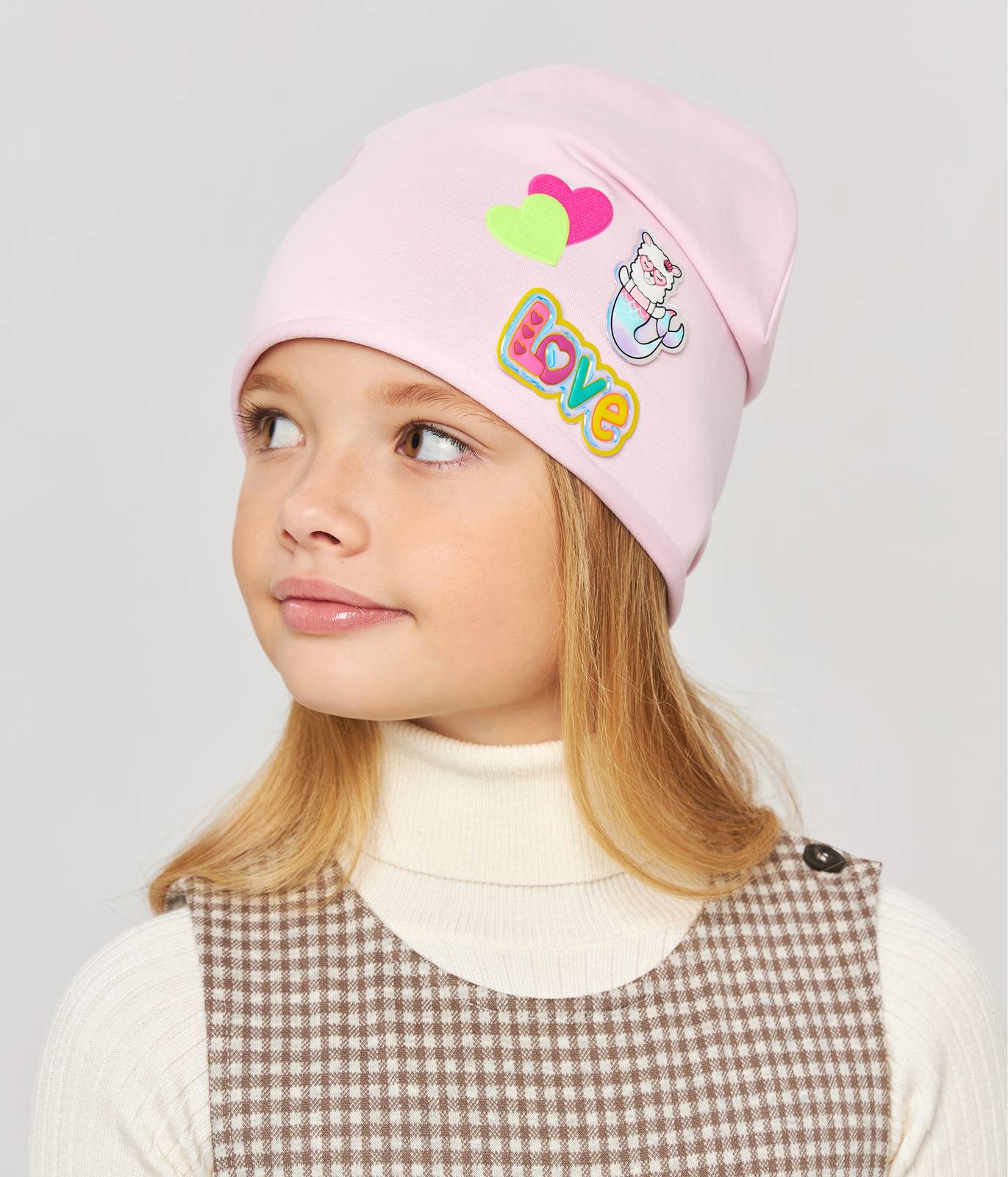 10882 Girls' Lightweight Cotton Beanie with Mermaid Cat & LOVE Print 🐱 Cotton Blend | Size 52–54 | Ages 3–5 | Spring & Summer