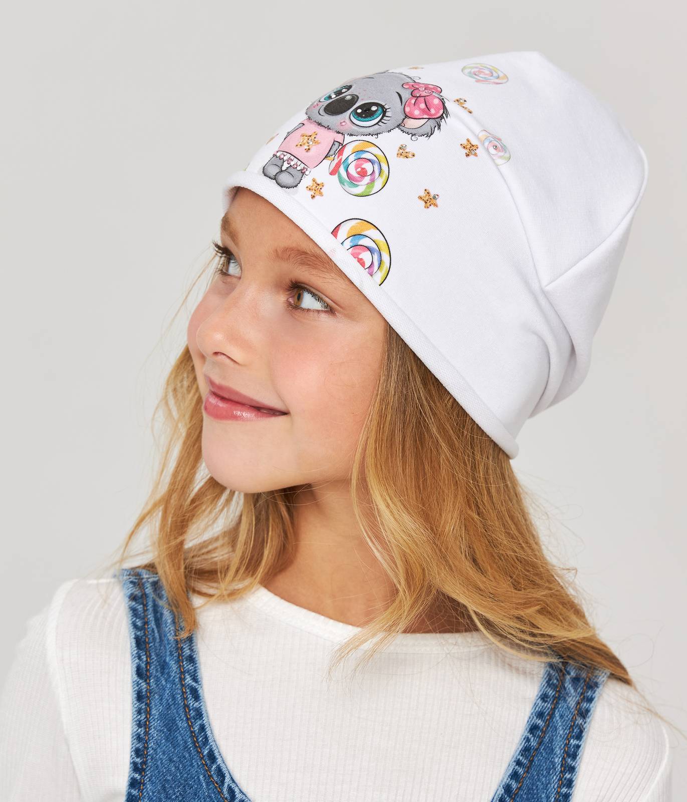 10884 Girls' Lightweight Beanie with Koala & Candy Print 🐨 Cotton Blend | Size 52–54 | Ages 3–5 | Spring & Summer