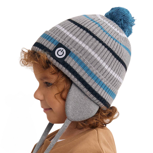 11691  Boys' Knit Cotton Beanie with Earflaps & Pom-Pom | 100% Cotton | Size 52–54 | Ages 3–5 | Spring & Autumn