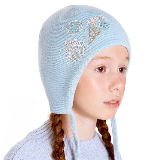 11720 Girls' Cotton Beanie with Rhinestone Sweets | 100% Cotton | Size 52–54 | Ages 3–5 | Spring & Autumn