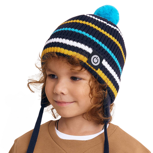 11691  Boys' Knit Cotton Beanie with Earflaps & Pom-Pom | 100% Cotton | Size 52–54 | Ages 3–5 | Spring & Autumn