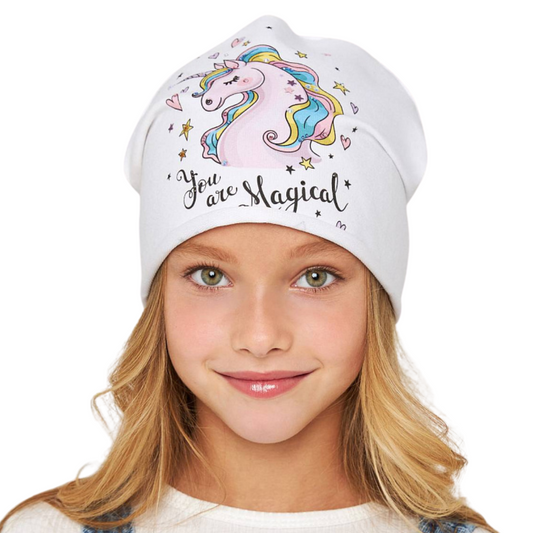 10886 Girls' Lightweight Unicorn Beanie "You Are Magical" 🌟 Cotton Blend | Size 52–54 | Ages 3–5 | Spring & Summer