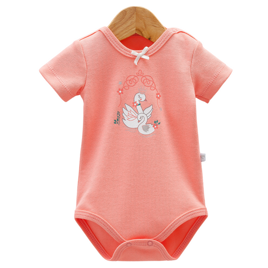 8203  Caramell Baby Girl Bodysuit with Short Sleeves – “Swan” Print | 100% Cotton | Turkey | Sizes 0–9M
