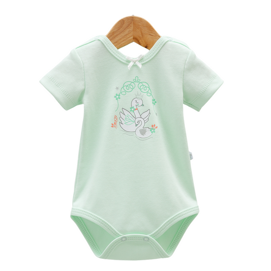 8203  Caramell Baby Girl Bodysuit with Short Sleeves – “Swan” Print | 100% Cotton | Turkey | Sizes 0–9M